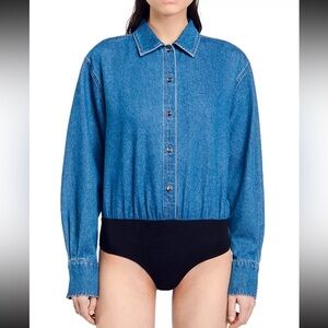 Blue Denim Bodysuit Shirt Sandro NWOT
